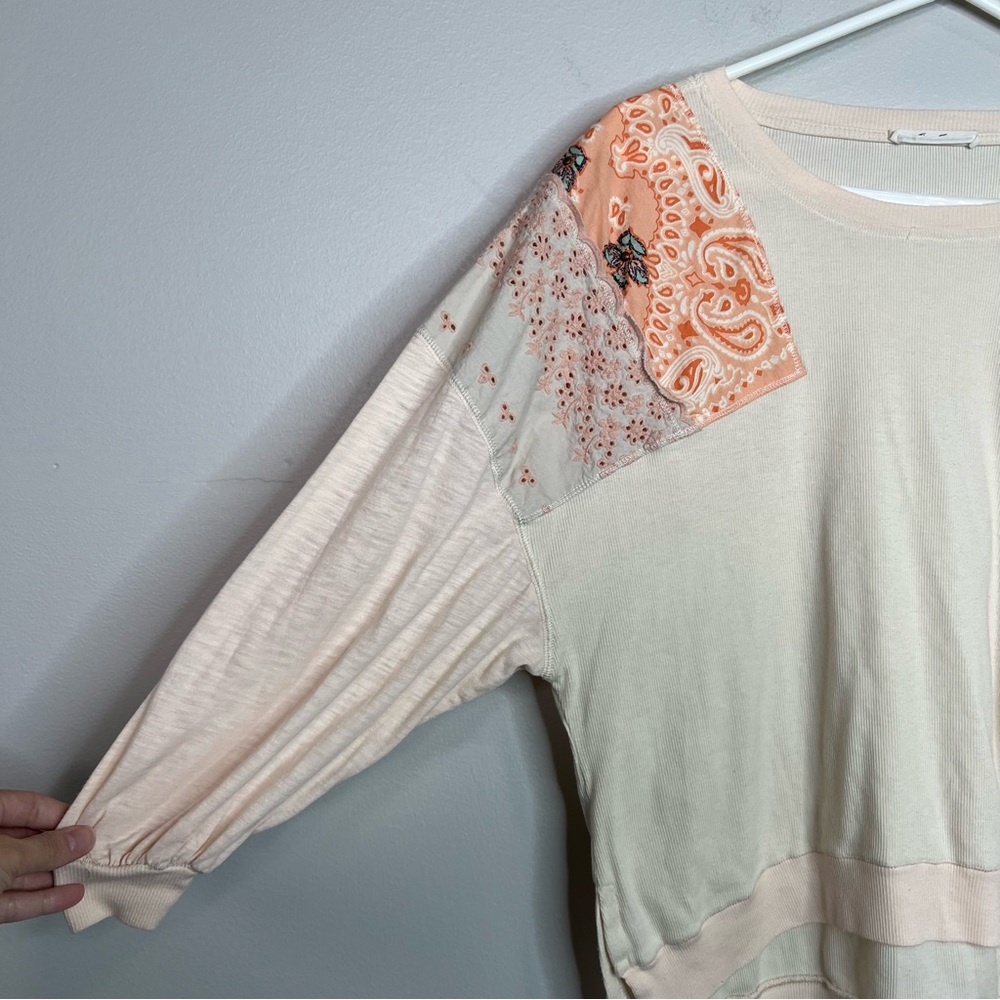 We the Free Patchwork Cozy Boho Feelin It tee in alabaster combo size XS - Picture 7 of 15
